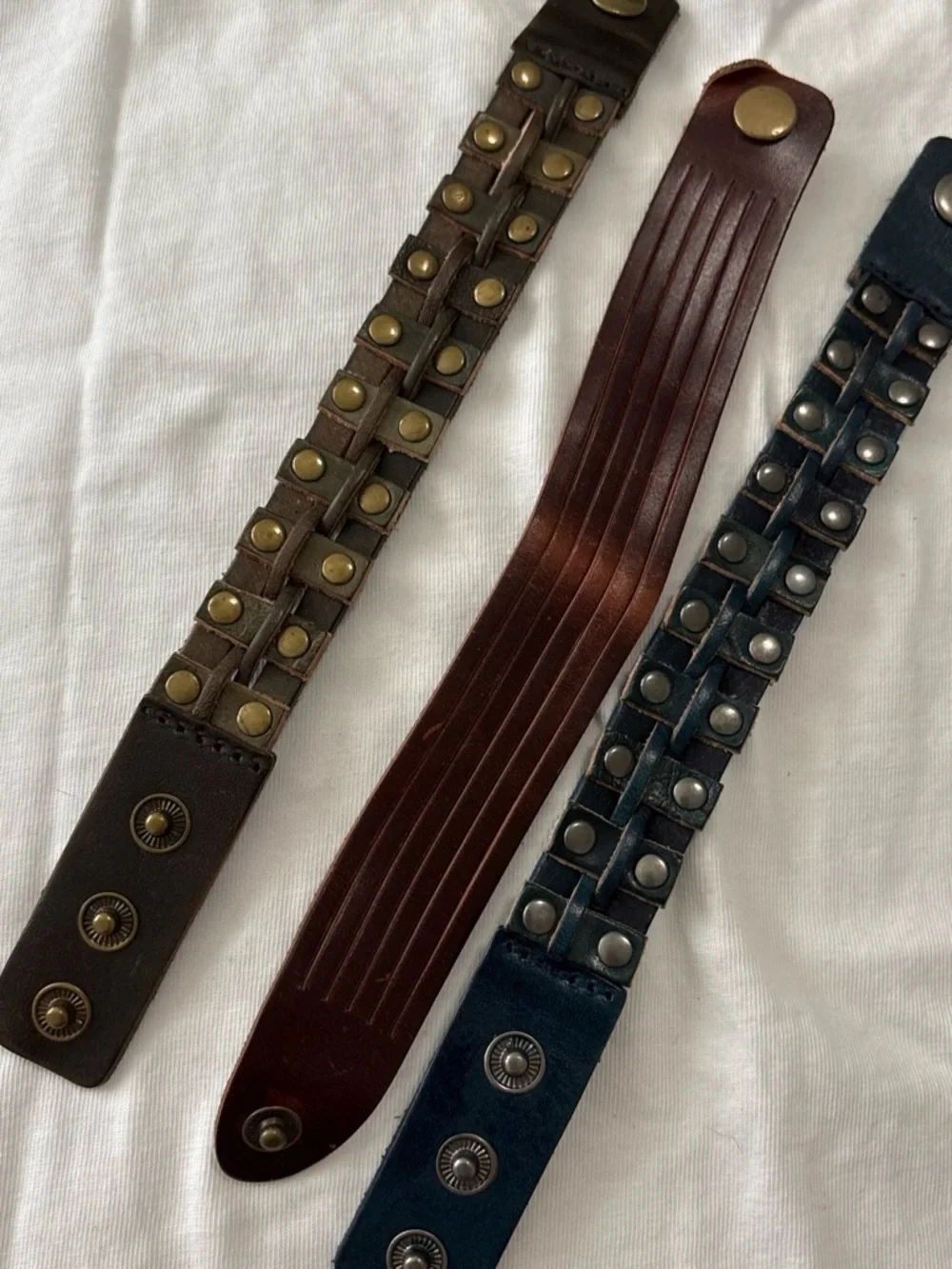 paparazzi Brown and Blue Studded Leather Wrap Belts Trio